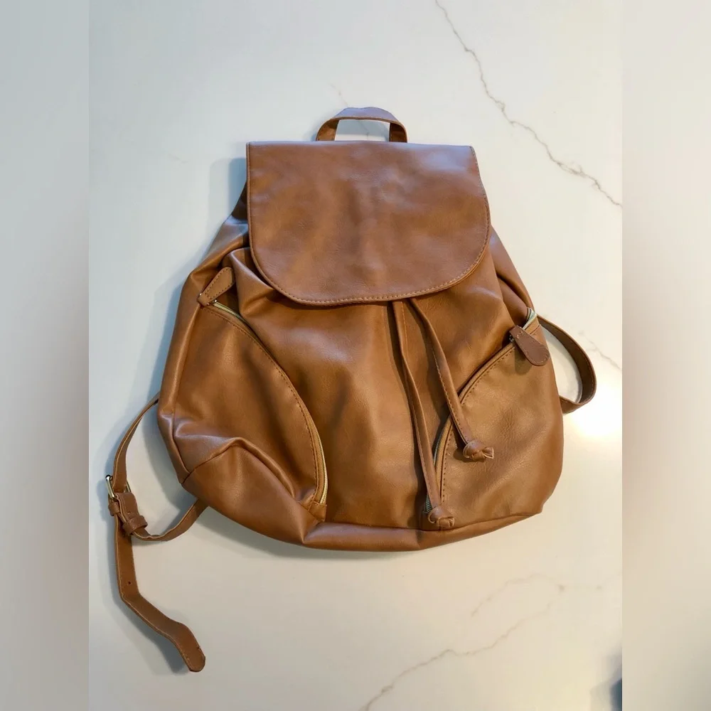 NWOT Brown Faux Leather Backpack OS_2